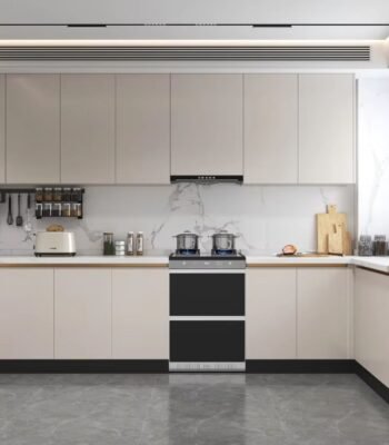 Modern Beige Kitchen Cabinets with Marble Backsplash ARL-MD-0326
