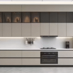 Modern Beige Kitchen Set with Glass Display Cabinets ARL-MD-0388