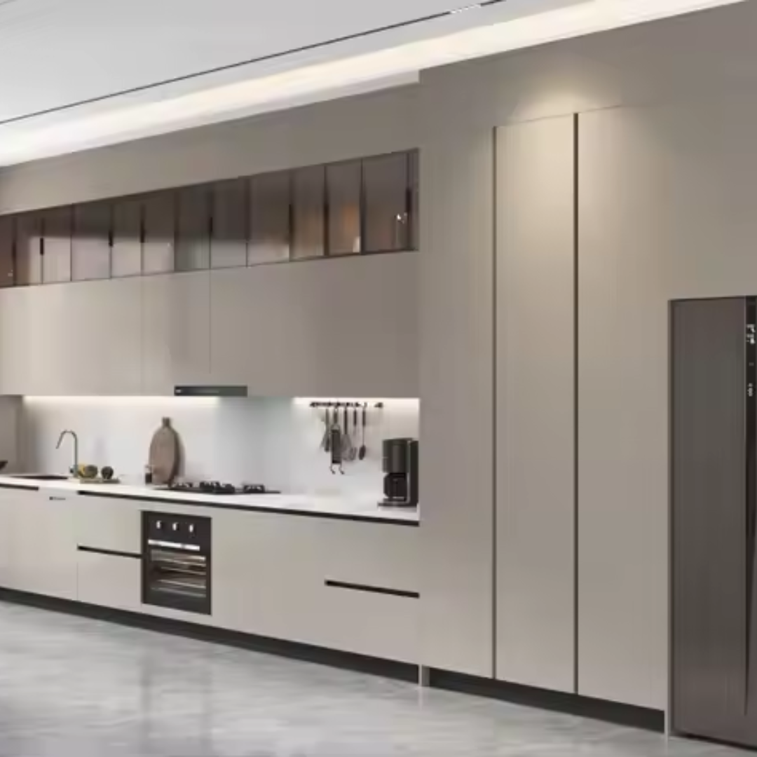 Modern Beige Kitchen Set with Glass Display Cabinets ARL-MD-0388