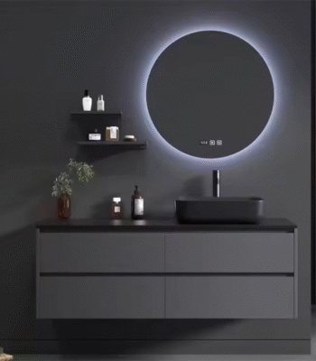 Modern Black Wood Wall Mounted Bathroom Vanity Set