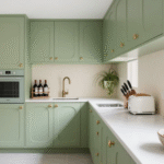 Modern Green Kitchen Cabinets with Louvered Doors ARL-C-0548