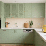 Modern Green Kitchen Cabinets with Louvered Doors ARL-C-0548