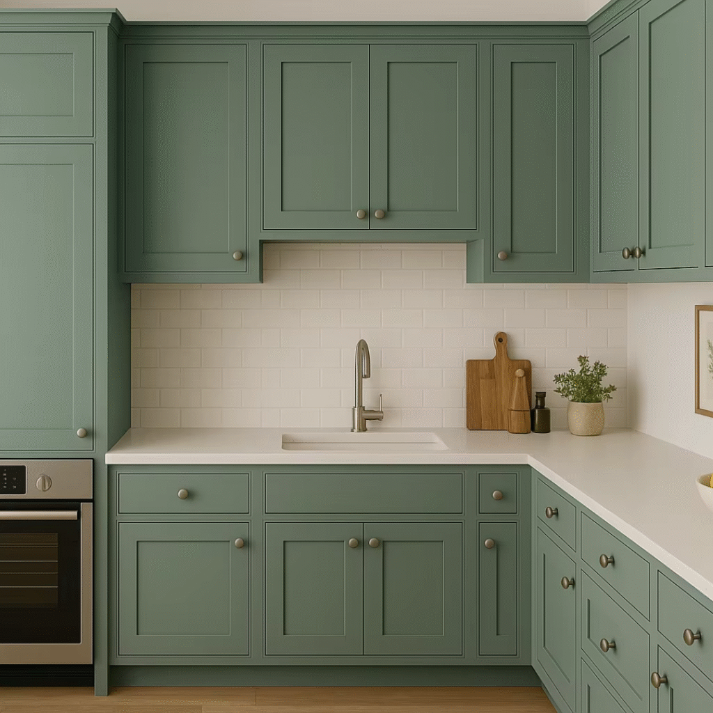 Modern Green Kitchen Cabinets with Louvered Doors ARL-C-0548