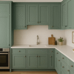 Modern Green Kitchen Cabinets with Louvered Doors ARL-C-0548