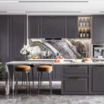Modern Kitchen Storage Cabinets Handleless Light Gray Glossy Design
