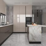 Modern L-Shaped Kitchen Island and Light-Brown Cabinets ARL-MD-0325