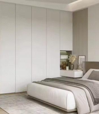 Modern Minimalist White Wardrobe with Built-in Side Shelves ARL-STW013