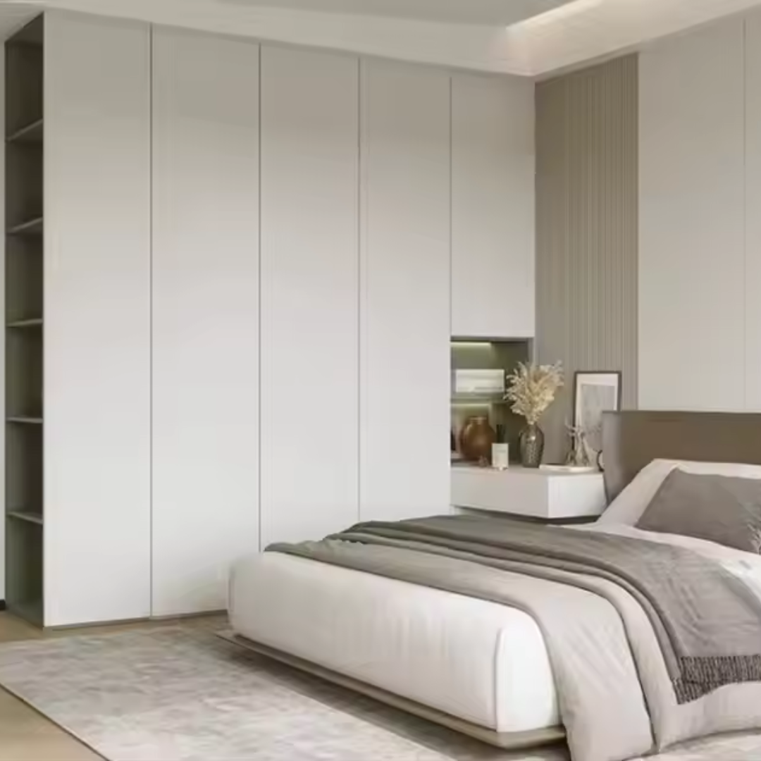 Modern Minimalist White Wardrobe with Built-in Side Shelves ARL-STW013