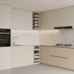 Modern U-Shaped Beige Kitchen Set with White Countertop ARL-C-006