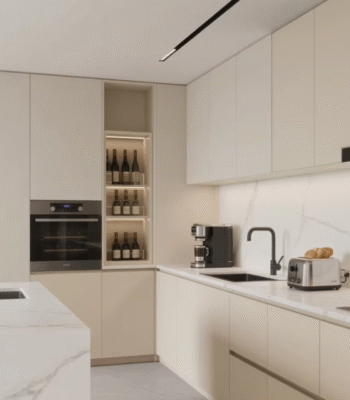 Modern U-Shaped Beige Kitchen Set with White Countertop ARL-C-006