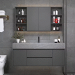 Modern Waterproof Single Black Wall Hung Bathroom Vanity