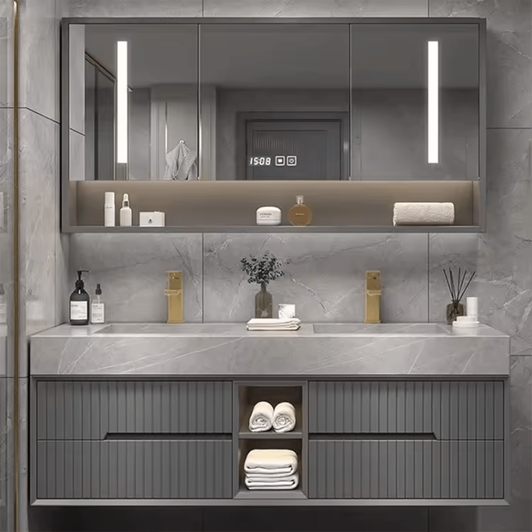Modern Waterproof Single Black Wall Hung Bathroom Vanity