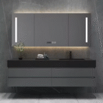 Modern Waterproof Single Black Wall Hung Bathroom Vanity