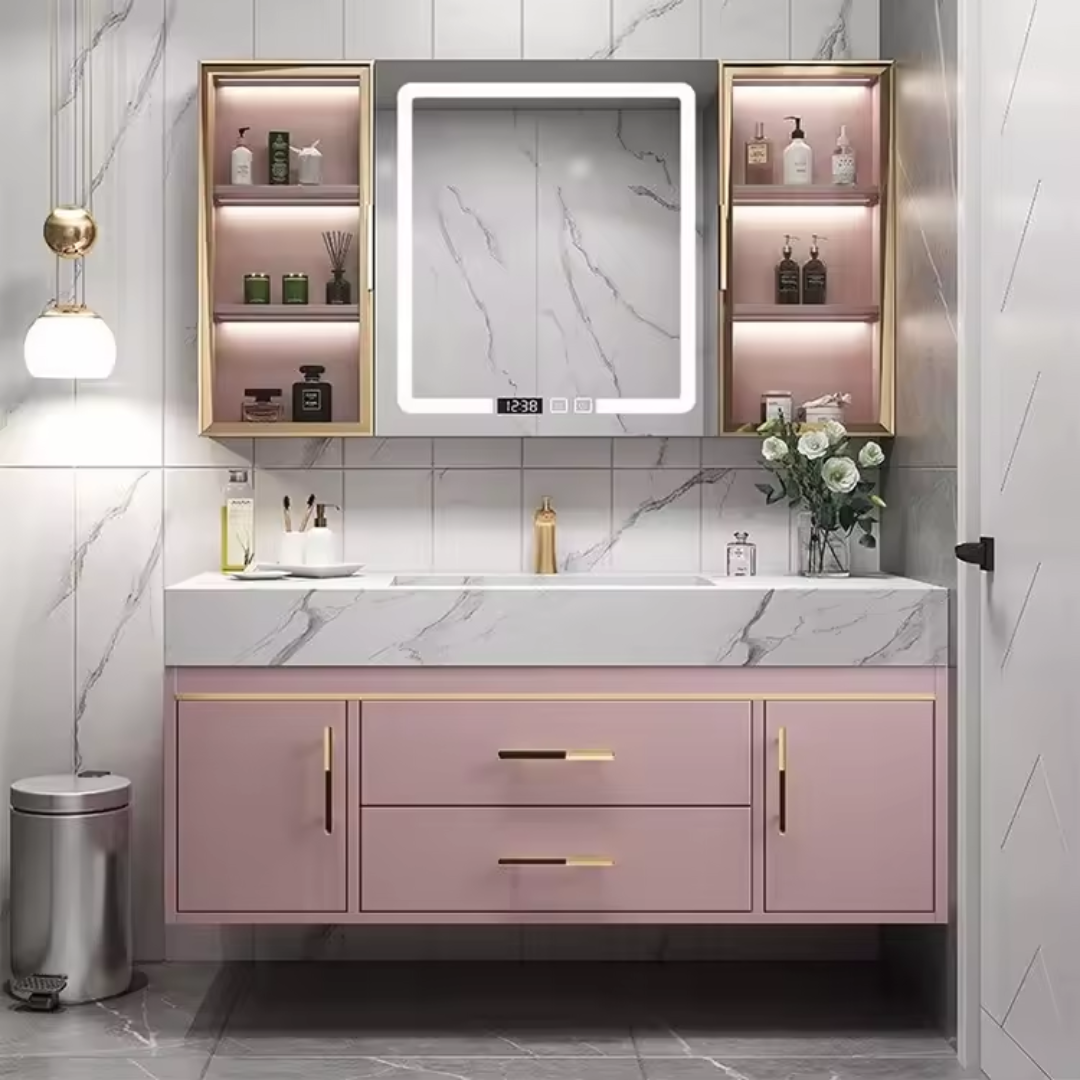 New Design Big Mirrors Sinks Metal Faucet Cabinets Modern Bathroom Vanity