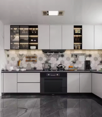 Premium White Glossy Kitchen Hardware & Accessories - Ideal for Villa Kitchens