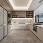 Space-Saving Modern Kitchen Cabinets with Island - Ideal for Apartments (Melamine & Quartz)