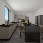 U-Shaped Modular Kitchen Cabinet with Quartz Countertop and Handle-less Design ARL-SPK250627001