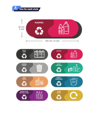 Weatherproof Recycling Bin Stickers 8 Pack