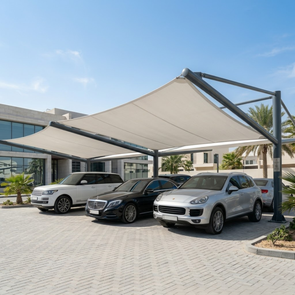 Car Parking Shade 750 GSM PVC Waterproof and fire-rated _ Installation & Supply (3) Premium HDPE Parking Shade ARL-325