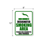 Designated Smoking Area Sign - Aluminum with Digital Print Sticker (9 x 12 Inch, 2mm Thick)