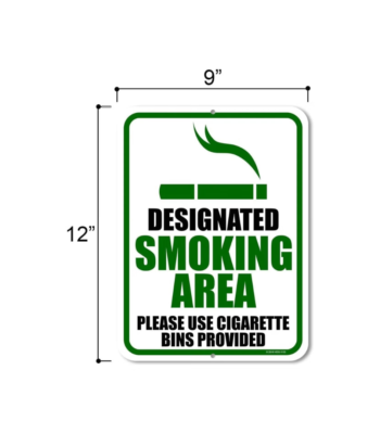 Designated Smoking Area Sign - Aluminum with Digital Print Sticker (9 x 12 Inch, 2mm Thick)