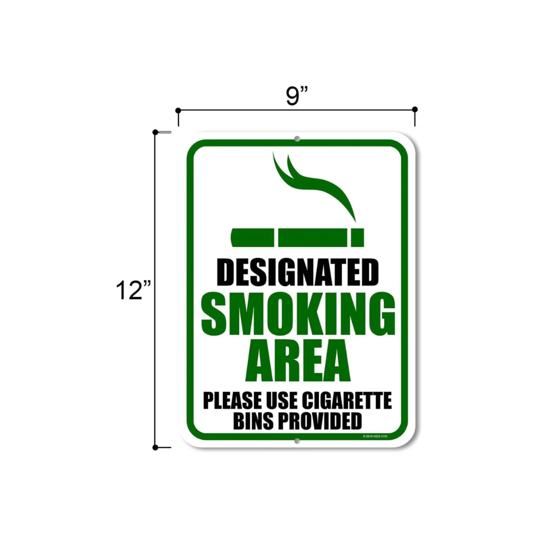 Designated Smoking Area Sign - Aluminum with Digital Print Sticker (9 x 12 Inch, 2mm Thick)