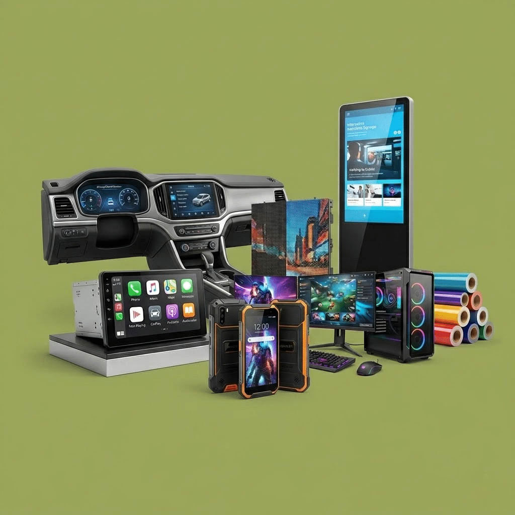 Digital, Media & Automotive Technology High-tech displays and integrated systems for vehicles and advertising. * CarPlay * Digital Signage * Driving Control Systems * Gaming (Hardware/Stations) * LED Display * Printing Medias * Rugged Phones