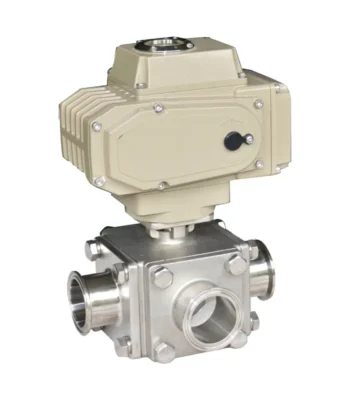 Motorized 3 way sanitary coverage ball valve
