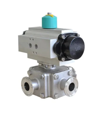 Pneumatic 3 way sanitary coverage ball valve