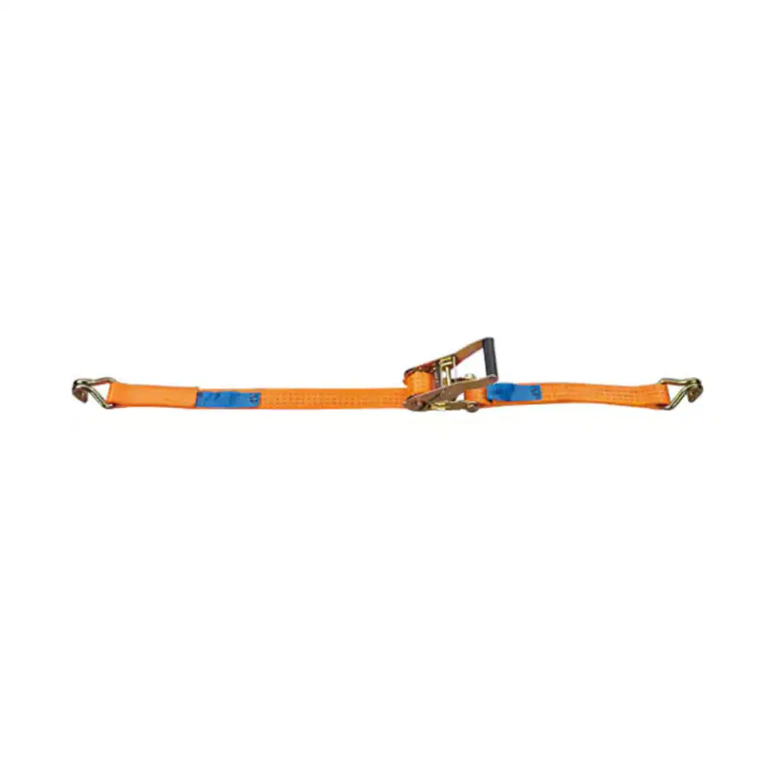 Safety lanyard for fall protection, durable orange and blue safety equipment.