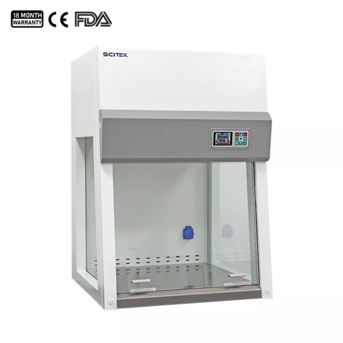 Benchtop Vertical Laminar Flow Cabinet Pre-Filter : Polyester fiber, Washable Cleanliness : Class 100 (ISO Class 5) Collection Efficiency : 0.3um particle ≥ 99.995% HEPA Filter : ≥99.995% efficiency at 0.3μm Wind Speed Range : 0.2-0.5 (m/s) Internal Size (WxDxH)mm : 610x590x625mm Scitek's vertical laminar flow cabinet uses advanced HEPA filters to ensure a sterile environment in the work area.