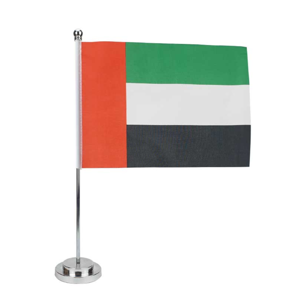 UAE Flag with Metal Pole & Silver Plated Plastic Base