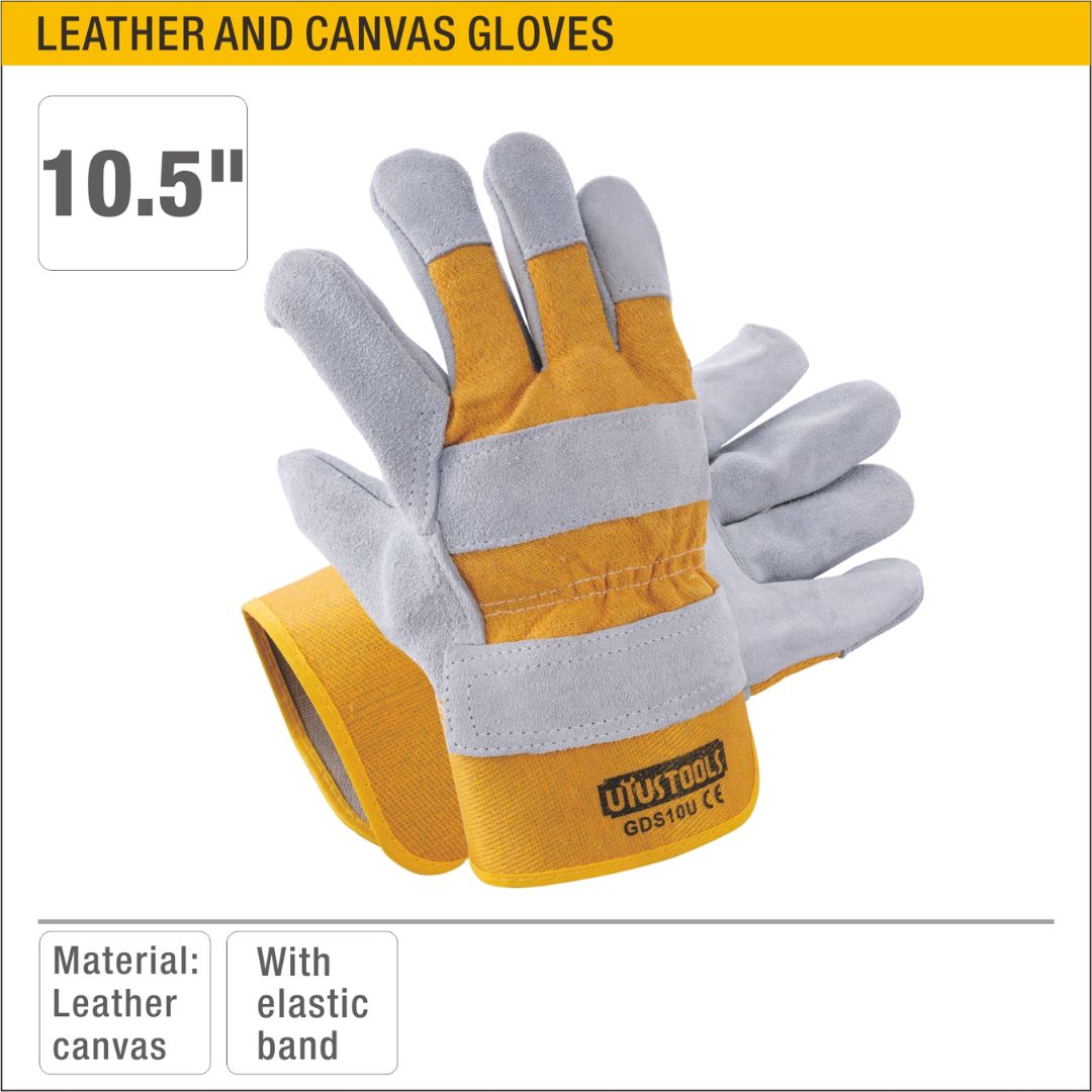 Leather Gloves with Cotton Back, Rubberized Cuff, and Half Lining Model ARL-GDS10U