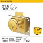 21.6mm Brass Drawer Lock with Vertical Action Bolt and 2 Keys Model ARL-CHM21LC