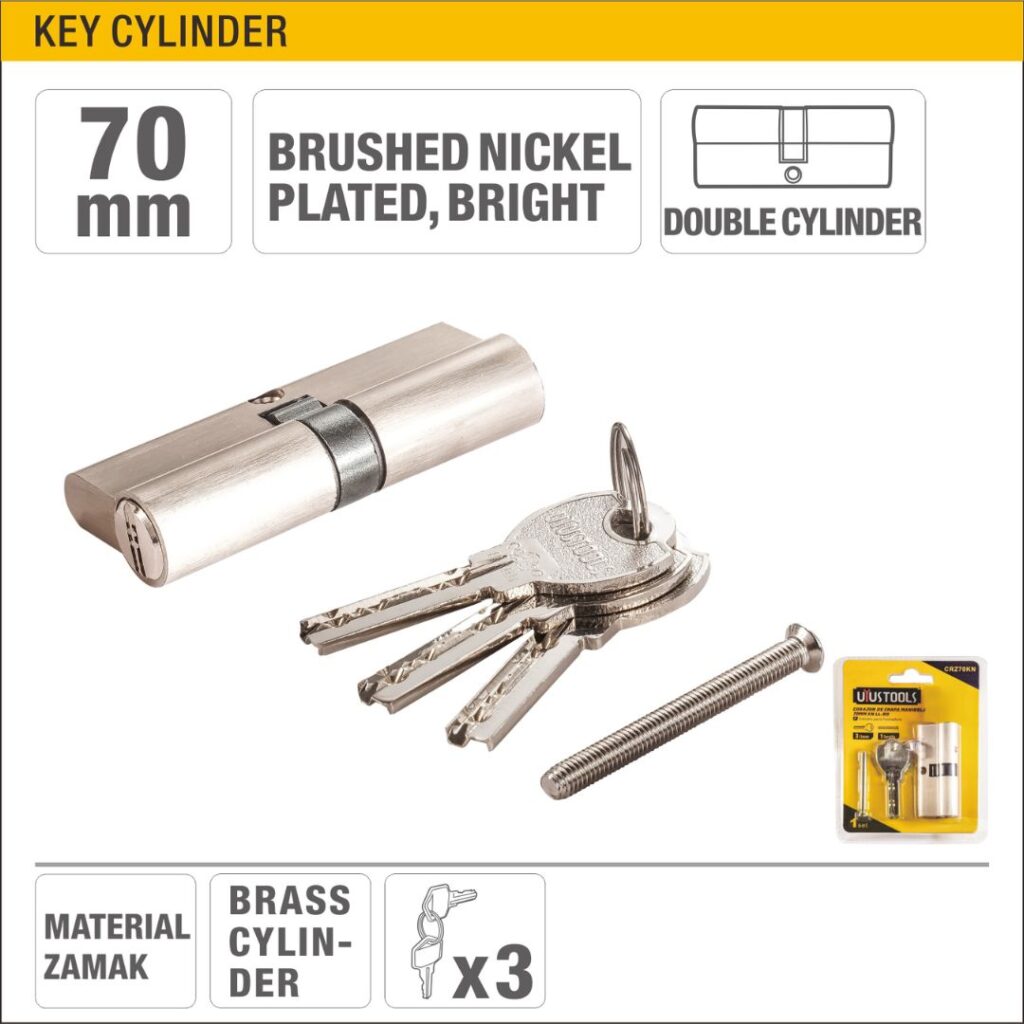 70mm Double Cylinder Key Lock with Modern Brushed Nickel Plated Finish Model ARL-CRZ70KN