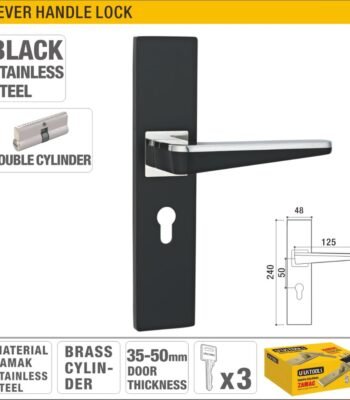 Black Finish Double Cylinder Lever Handle Lock with Brass Cylinder for Wood and Metal Doors (35-50mm Thickness) Model ARL-CH501YH