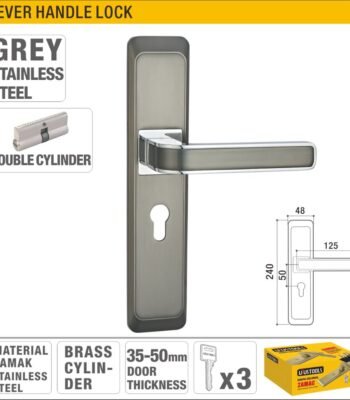 Grey Finish Double Cylinder Lever Handle Lock with Brass Cylinder for Wood and Metal Doors Model ARL-CH536TH