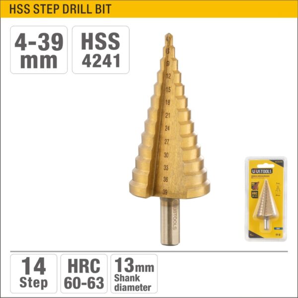 HSS Titanium Plated Step Drill Bit 4-39mm Model ARL-BCE439