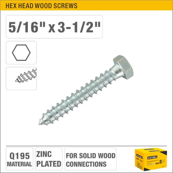 Hex Head Wood Screws (Zinc Finish, QI95 Steel) Model ARL-TOTZ516312