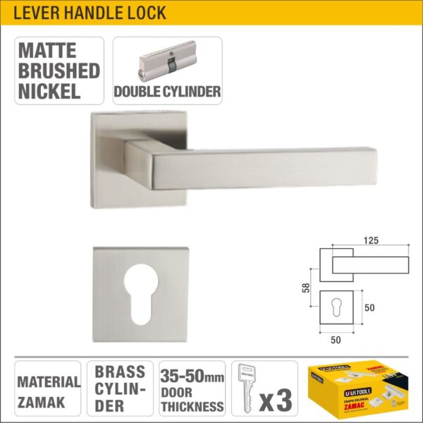 Matte Brushed Nickel Double Cylinder Lever Handle Lock Model ARL-CH67XSN