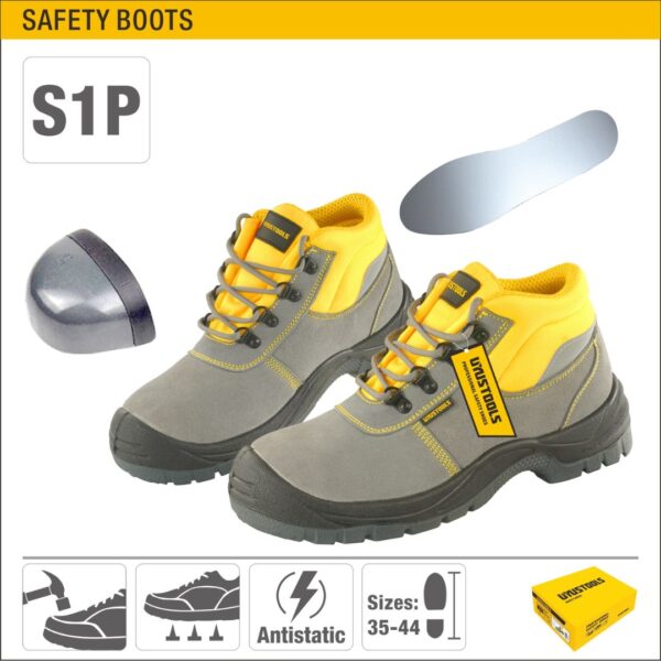 Size 8 US / 7 UK / 41 EU S1P Safety Boots with Steel Toe Cap, Anti-Static Properties, Anti-Penetration Sole, and Split Leather Upper Model ARL-BOT341