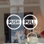PUSH PULL Round Window Decals - Vinyl Stickers for Doors & Business Signs (5.5 Inch)