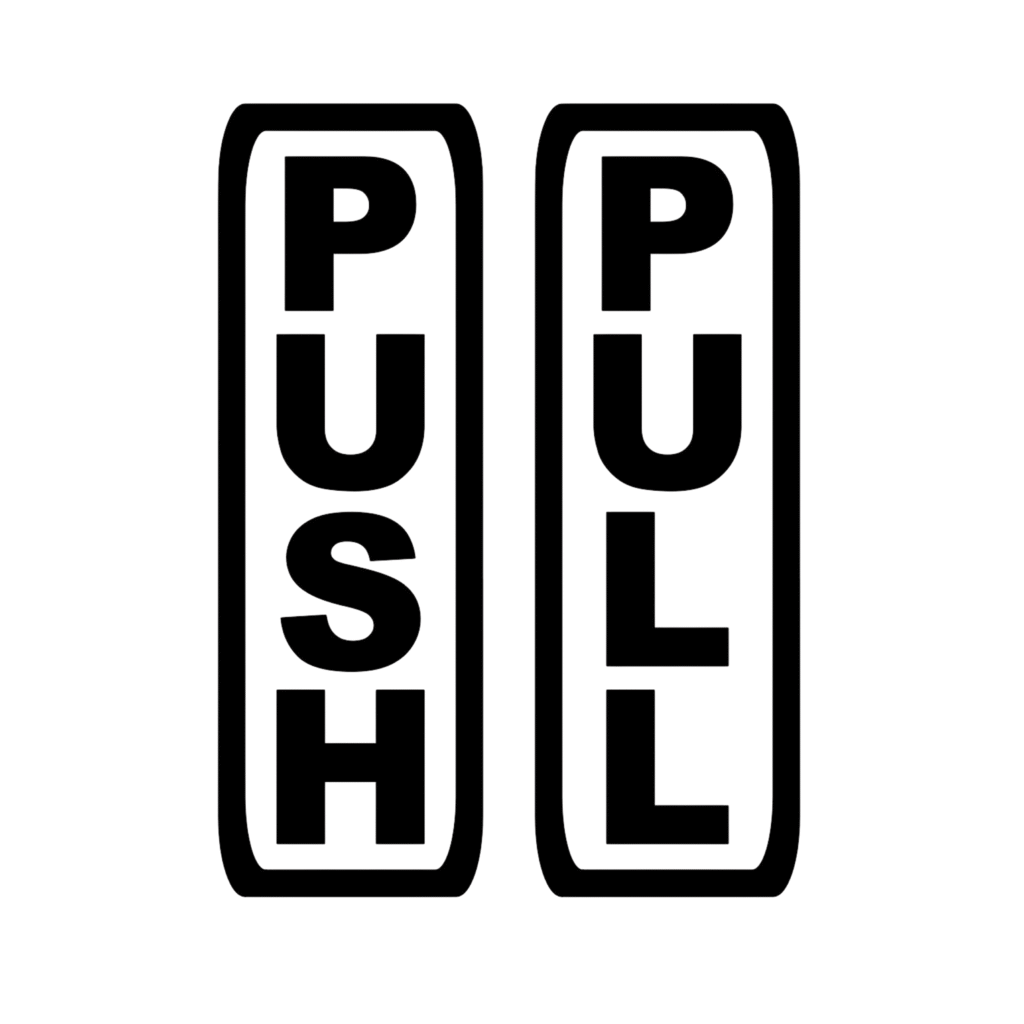 Push Pull Vertical Door Sign Vinyl Sticker - Black Text (7x2 Inch)