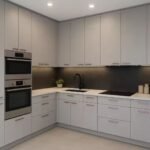 Modern L-Shaped Light Grey Kitchen Set with Built-in Double Oven ARL-MD-0101