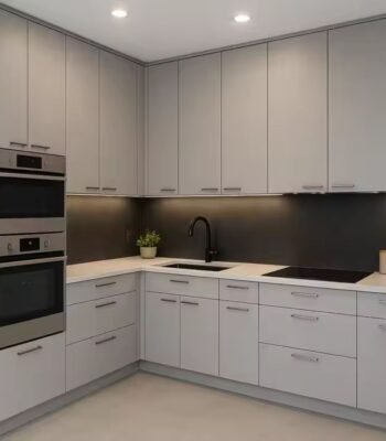 Modern L-Shaped Light Grey Kitchen Set with Built-in Double Oven ARL-MD-0101