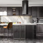 Lacquer L-shaped Kitchen Cabinet with Island Furniture Design