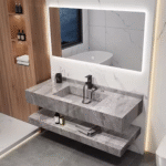 Luxury Bathroom Vanity with Red & White Sintered Stone Top