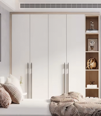 Minimalist White Wardrobe with Side Storage Shelf ARL-STW007