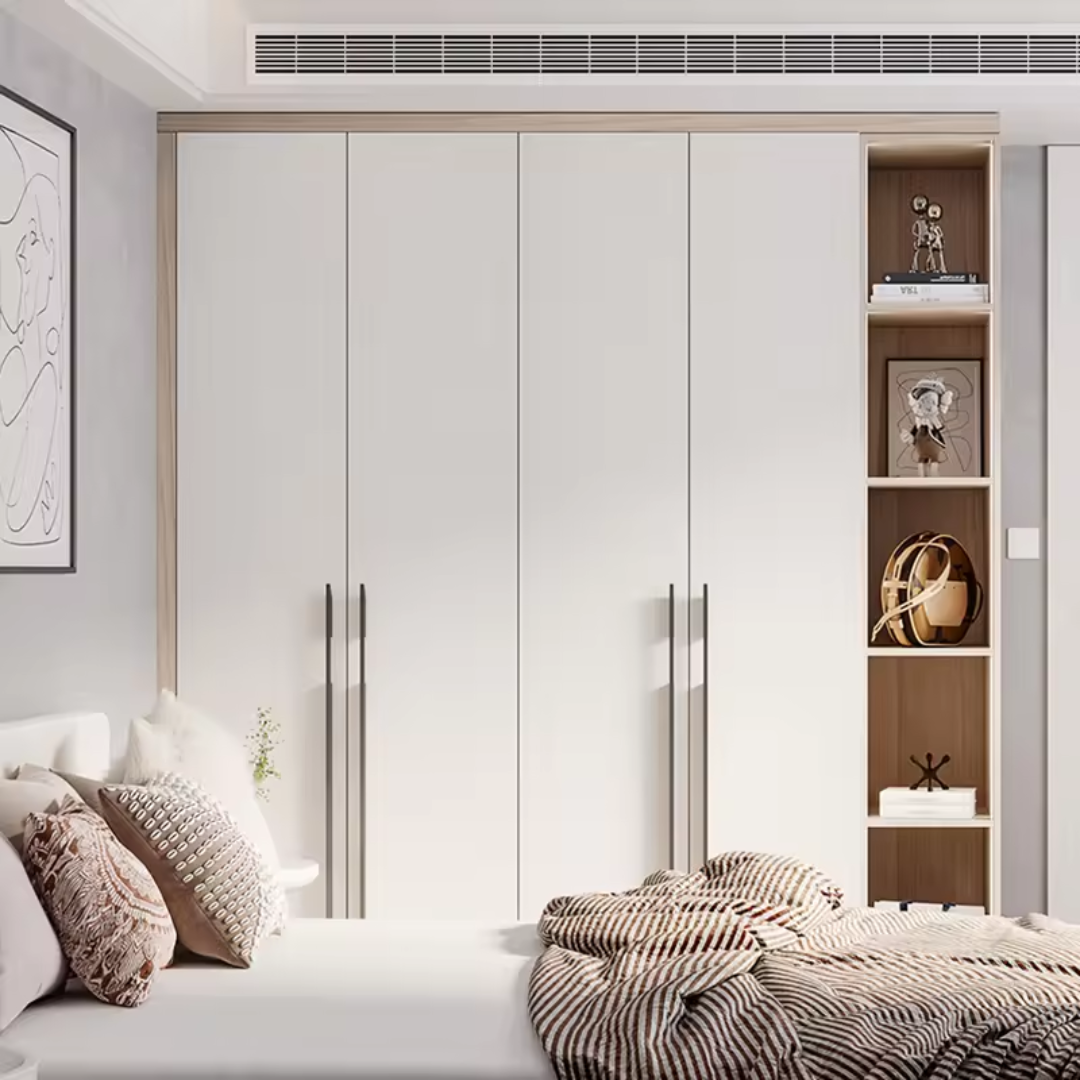 Minimalist White Wardrobe with Side Storage Shelf ARL-STW007 Minimalist White Wardrobe with Side Storage Shelf ARL-STW007