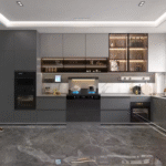 Modern Beige Acrylic Kitchen Cabinet Set Space-Saving Design for Mobile Homes